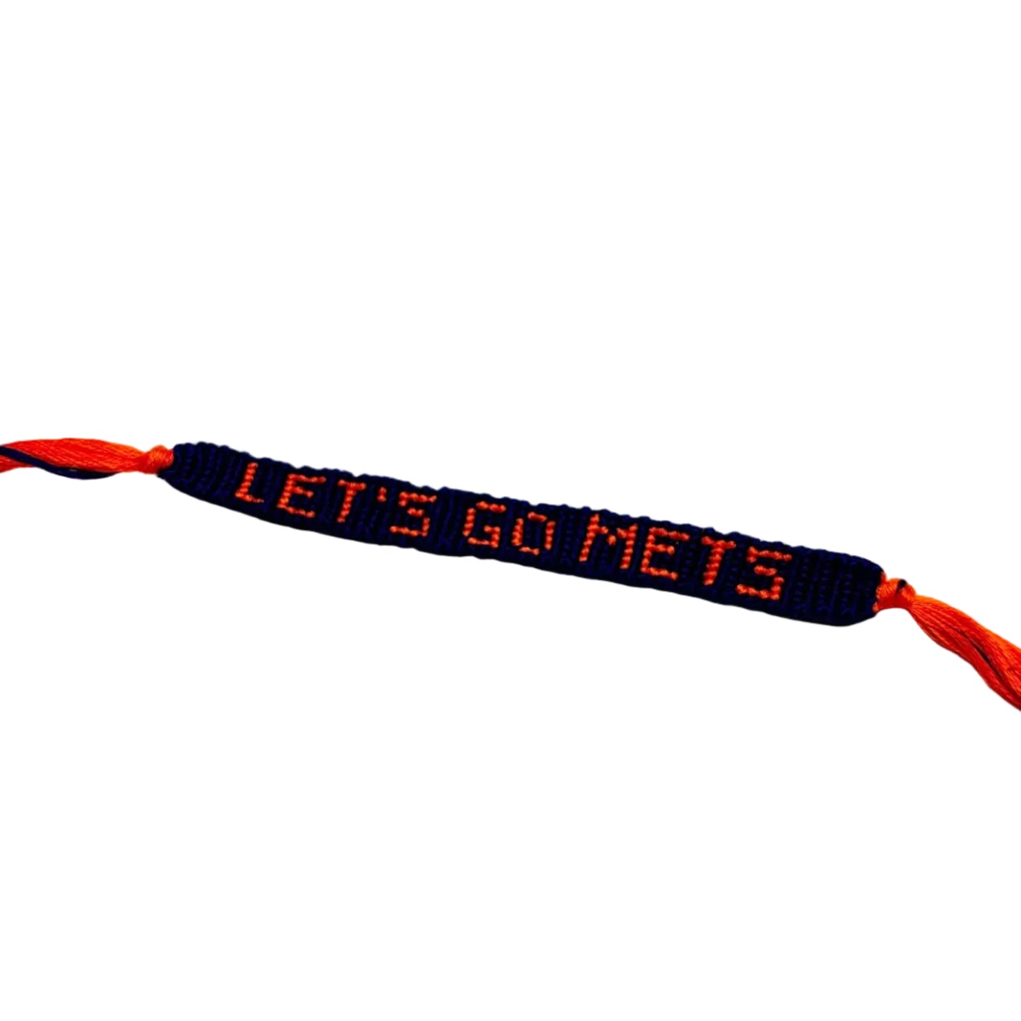 Bracelet with 'LET'S GO METS' text on a white background