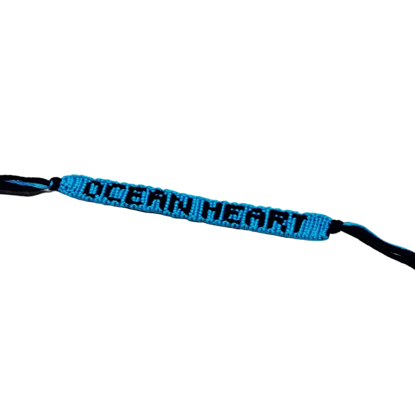 Blue and black bracelet with 'Ocean Heart' text on a white background