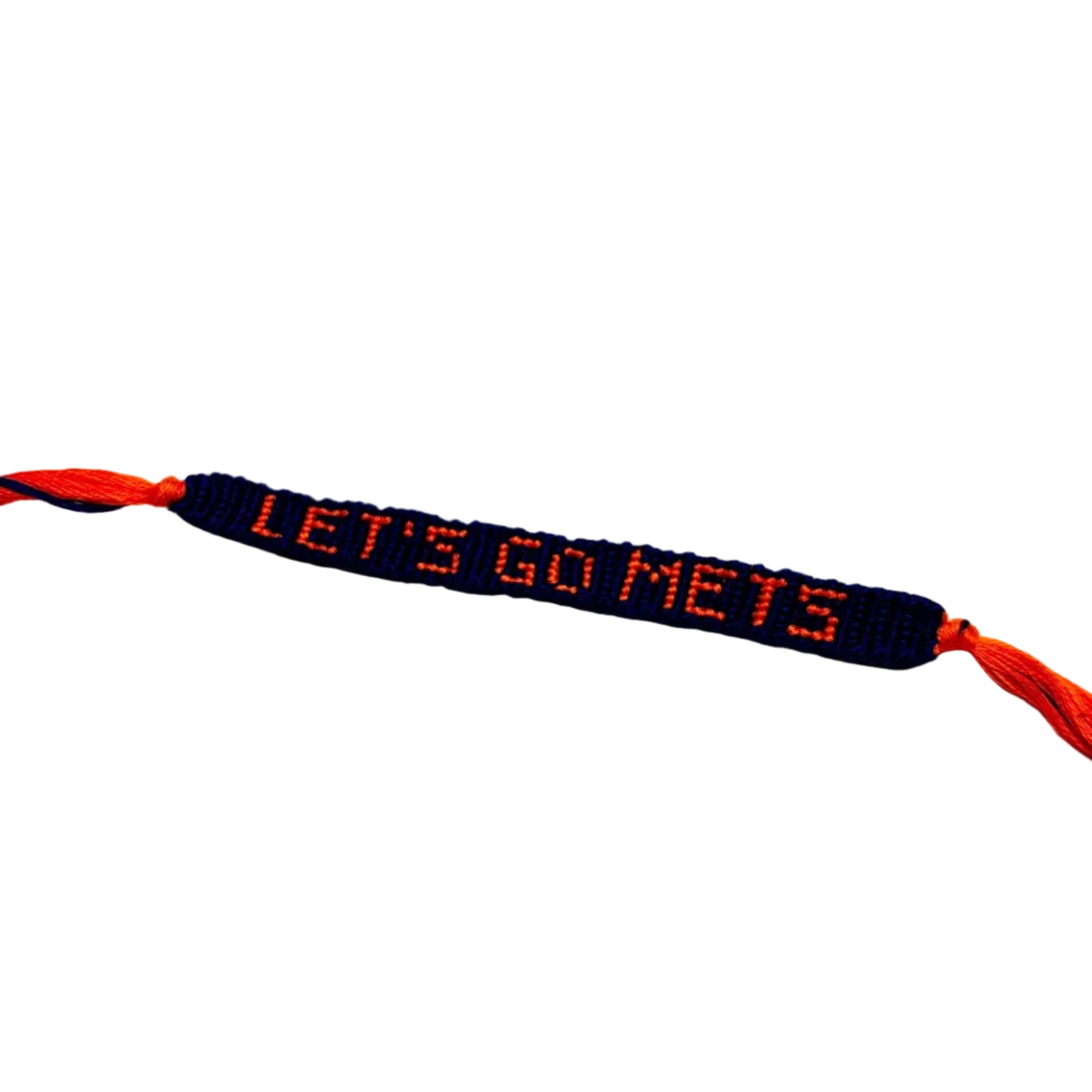 Bracelet with 'LET'S GO METS' text on a white background